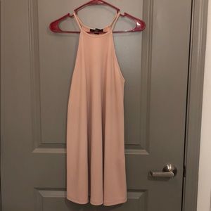 light pink, high neck dress
